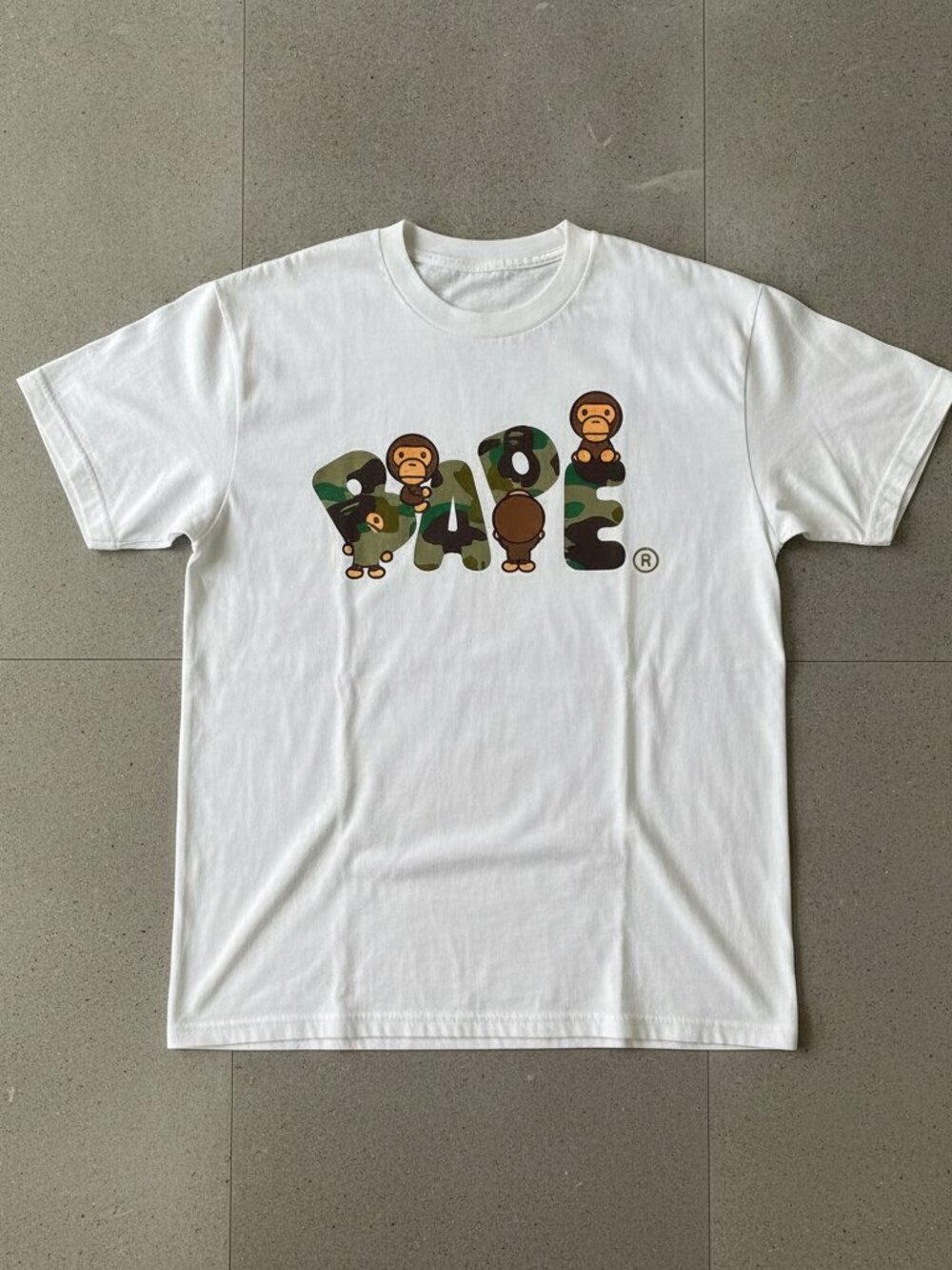 BAPE Baby Milo Green Camo Logo Streetwear Hypebeast White T-Shirt
